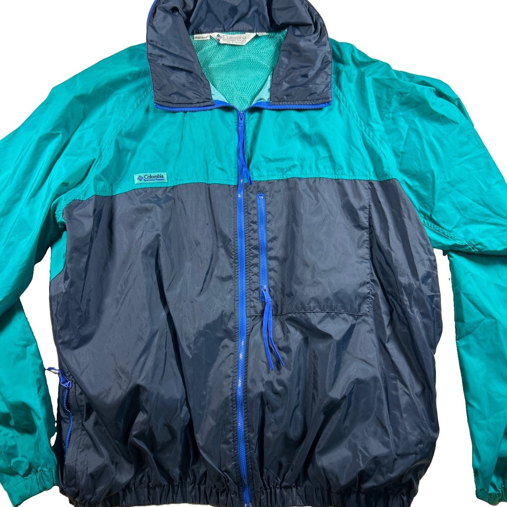 Vintage Columbia Blue Green Windbreaker Jacket Mens XLT Colorblock USA MADE